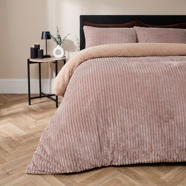 OHS Ribbed Fleece Duvet Cover Set, Natural - Double - image 1