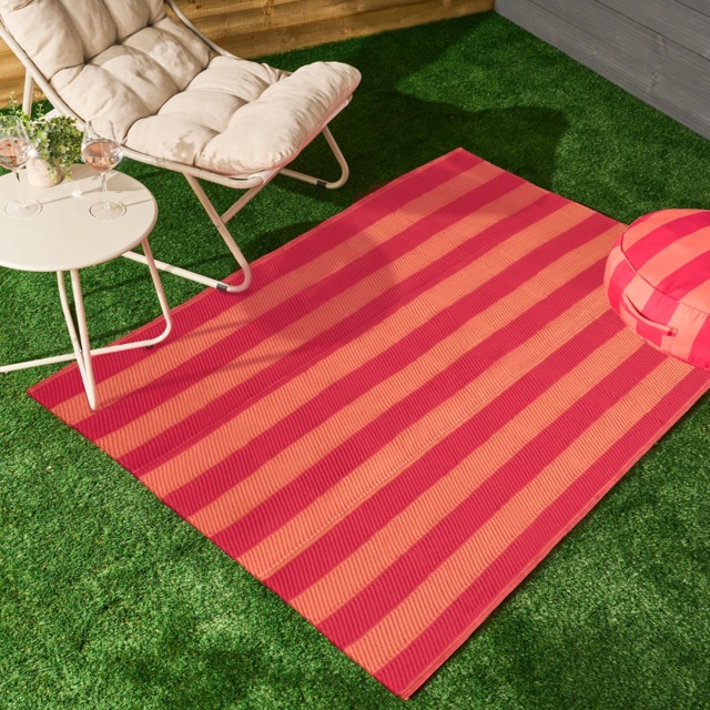 OHS Stripe Print Outdoor Rug, Orange/Pink - 160 x 230cm - image 1