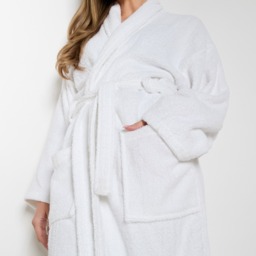 OHS 100% Cotton Towelling Dressing Gown, Adults - White - thumbnail 4