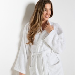 OHS 100% Cotton Towelling Dressing Gown, Adults - White - thumbnail 3