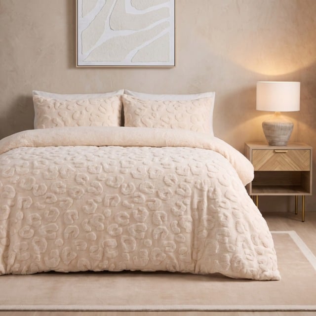 OHS Tufted Leopard Print Duvet Set, Stone - King - image 1