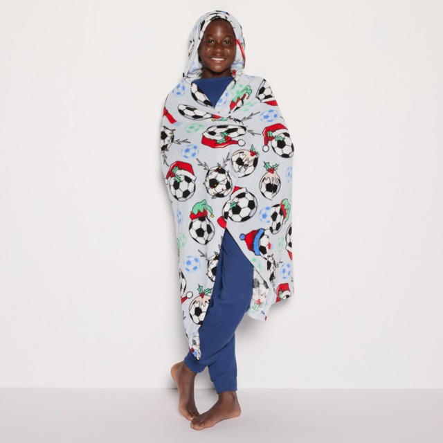 OHS Kids Christmas Football Print Hooded Blanket - Charcoal - image 1