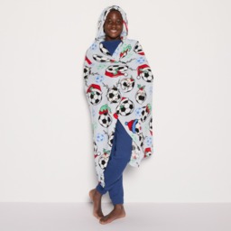 OHS Kids Christmas Football Print Hooded Blanket - Charcoal - thumbnail 1