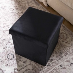 OHS Matte Velvet Foldable Cube Storage Ottoman - Black - thumbnail 3