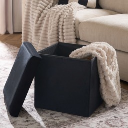 OHS Matte Velvet Foldable Cube Storage Ottoman - Black - thumbnail 2