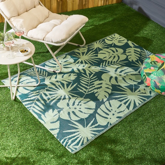 OHS Palm Print Reversible Outdoor Rug, Green - 170cm - image 1