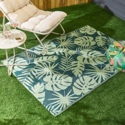 OHS Palm Print Reversible Outdoor Rug, Green - 170cm - thumbnail 1