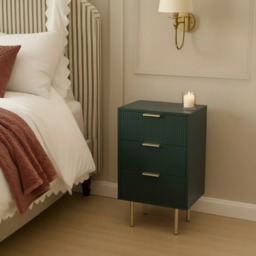 OHS Ribbed 3-Drawer Bedside Unit - Deep Forest Green - thumbnail 2