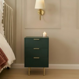 OHS Ribbed 3-Drawer Bedside Unit - Deep Forest Green