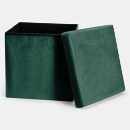 OHS Matte Velvet Foldable Cube Storage Ottoman - Woodland Green - thumbnail 5