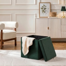OHS Matte Velvet Foldable Cube Storage Ottoman - Woodland Green - thumbnail 2