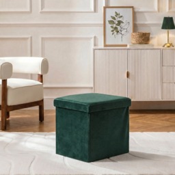OHS Matte Velvet Foldable Cube Storage Ottoman - Woodland Green