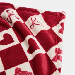 OHS Pet Bow & Heart Harlequin Print Sherpa Reverse Throw - Red/White - thumbnail 3