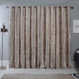 "OHS Crushed Velvet Eyelet Curtains - Natural Gold 66"" x 54""" - thumbnail 2