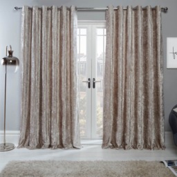 "OHS Crushed Velvet Eyelet Curtains - Natural Gold 66"" x 54"""