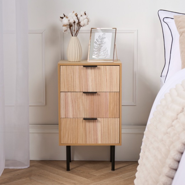 OHS Ribbed 3-Drawer Bedside Table - Light Wood - image 1