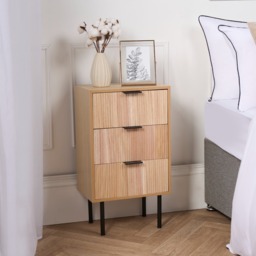 OHS Ribbed 3-Drawer Bedside Table - Light Wood - thumbnail 2