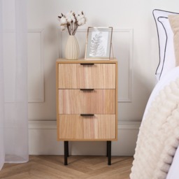 OHS Ribbed 3-Drawer Bedside Table - Light Wood - thumbnail 1