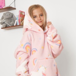 OHS Unicorn Print Hoodie Blanket, Kids - Blush - thumbnail 4