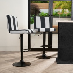OHS Set of 2 Adjustable Striped Velvet Bar Stools - Monochrome - thumbnail 1