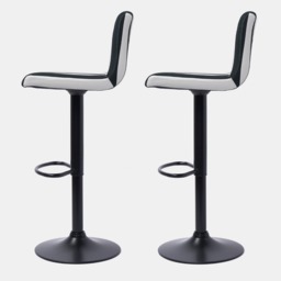 OHS Set of 2 Adjustable Striped Velvet Bar Stools - Monochrome - thumbnail 3