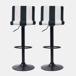 OHS Set of 2 Adjustable Striped Velvet Bar Stools - Monochrome - thumbnail 2