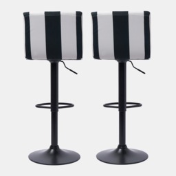 OHS Set of 2 Adjustable Striped Velvet Bar Stools - Monochrome - thumbnail 4