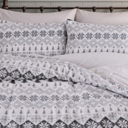 OHS Winter Fair Isle Print Brushed Cotton Flannelette Duvet Cover Set, White/Grey - Double - thumbnail 3