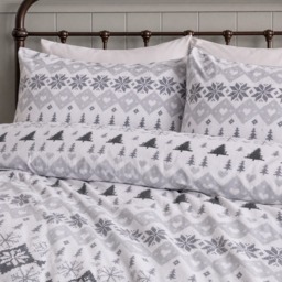 OHS Winter Fair Isle Print Brushed Cotton Flannelette Duvet Cover Set, White/Grey - Double - thumbnail 2