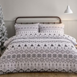 OHS Winter Fair Isle Print Brushed Cotton Flannelette Duvet Cover Set, White/Grey - Double