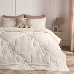 OHS Diamond Bow Quilted Coverless 7.5 Tog Duvet Set, Ivory - King