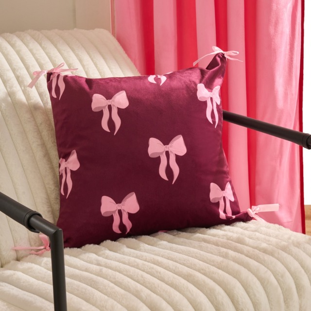OHS 4 Pack Bow Print Cushion Covers - Burgundy - image 1