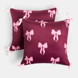 OHS 4 Pack Bow Print Cushion Covers - Burgundy - thumbnail 3