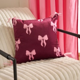 OHS 4 Pack Bow Print Cushion Covers - Burgundy - thumbnail 1