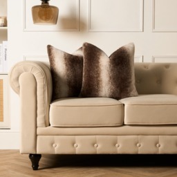 OHS 2 Pack Stripe Faux Fur Cushion Covers with Cushion - Brown - thumbnail 2