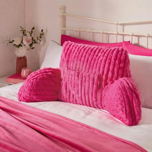 OHS Ribbed Faux Fur Cuddle Cushion with Heatable Pocket - Pink - image 1