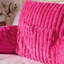 OHS Ribbed Faux Fur Cuddle Cushion with Heatable Pocket - Pink - thumbnail 3