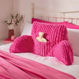 OHS Ribbed Faux Fur Cuddle Cushion with Heatable Pocket - Pink - thumbnail 2
