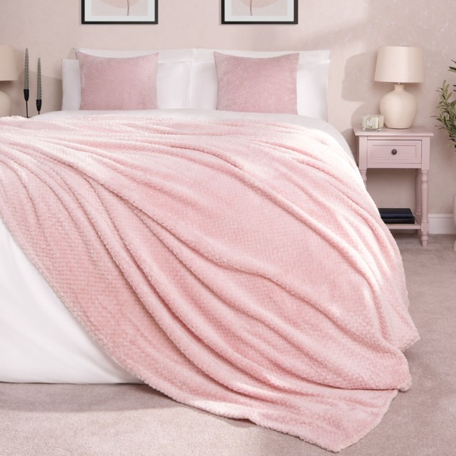 OHS Waffle Mink Throw Single, Blush Pink - 125 x 150cm - image 1