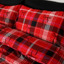 OHS Bow Check Frill Edge Duvet Cover Set, Red - Double - thumbnail 2