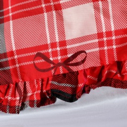 OHS Bow Check Frill Edge Duvet Cover Set, Red - Double - thumbnail 4