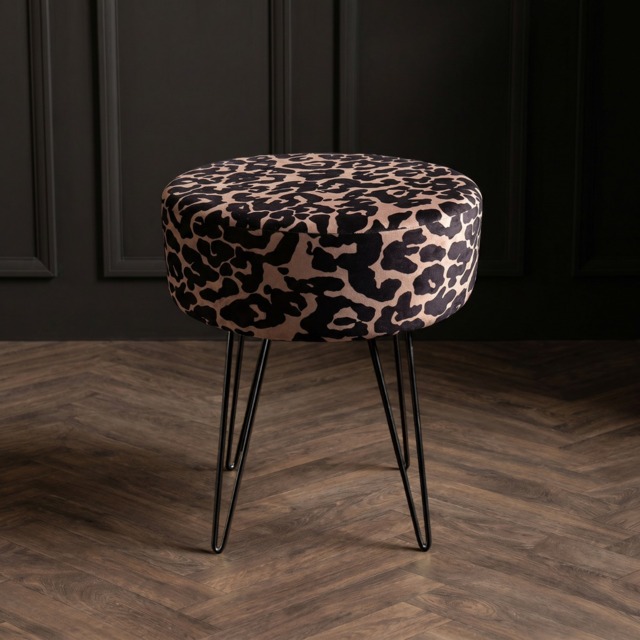 OHS Leopard Matte Velvet Hairpin Stool - Natural - image 1