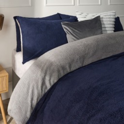 OHS Teddy Fleece Reversible Duvet Cover Set, Navy/Grey - Single - thumbnail 3