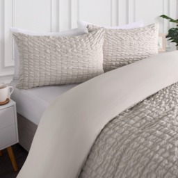 OHS Geometric Seersucker Duvet Set, Natural - Double - thumbnail 1