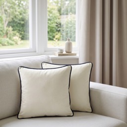 OHS Matte Velvet Piped Edge Cushion Covers, Cream - 55 x 55cm - thumbnail 1
