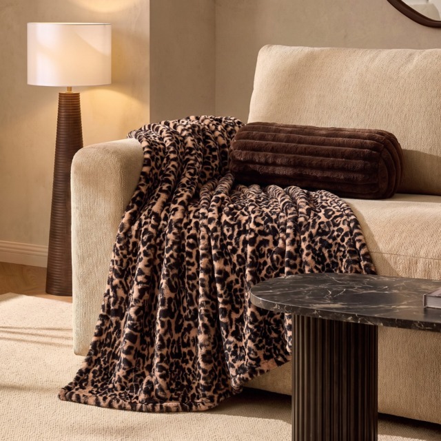 OHS Leopard Print Teddy Fleece Throw - Brown - image 1