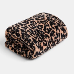 OHS Leopard Print Teddy Fleece Throw - Brown - thumbnail 2