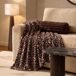 OHS Leopard Print Teddy Fleece Throw - Brown