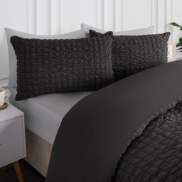 OHS Geometric Seersucker Duvet Set, Charcoal - King