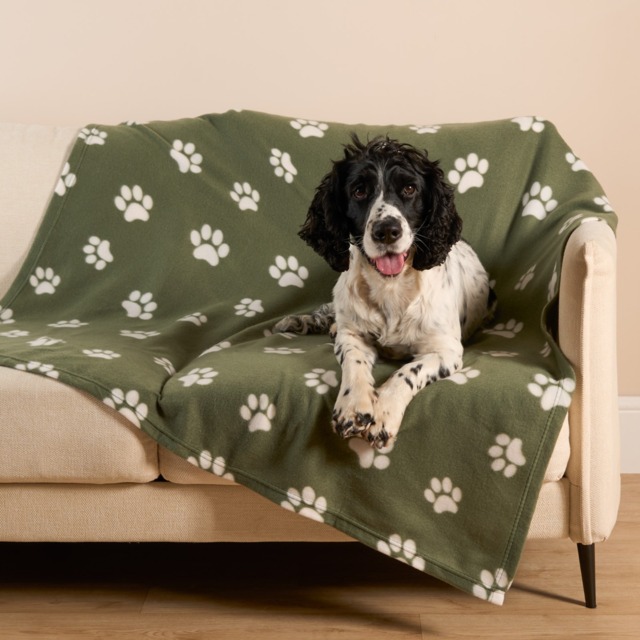 OHS Pet Paw Print Fleece Throw - Green - image 1
